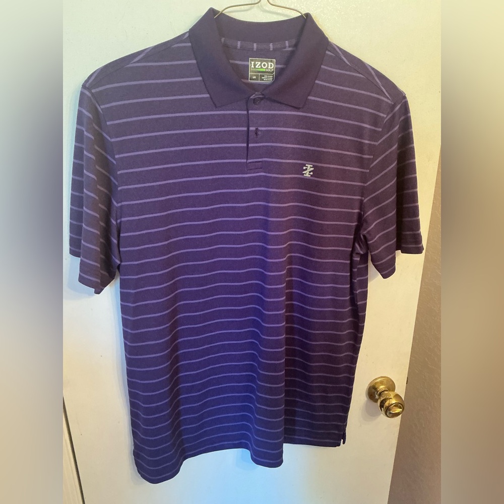 Izod Men's Golf Polo Shirt in Purple and White Stripes